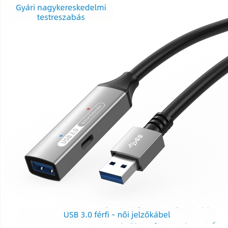 USB 3.0 hosszabbító kábel, férfi–női csatlakozó, 10 m, jelerősítővel konferenciakamerákhoz