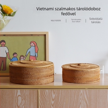 2 darabos készlet őszindás rattan tároló dobozok, tömörfa, csíkos mintázat, fedél nélküli, Pu'er tea dobozhoz