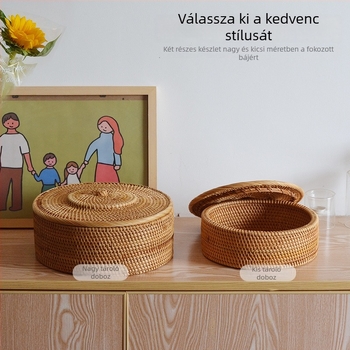 2 darabos készlet őszindás rattan tároló dobozok, tömörfa, csíkos mintázat, fedél nélküli, Pu'er tea dobozhoz