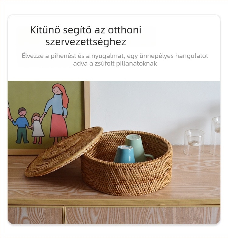 2 darabos készlet őszindás rattan tároló dobozok, tömörfa, csíkos mintázat, fedél nélküli, Pu'er tea dobozhoz