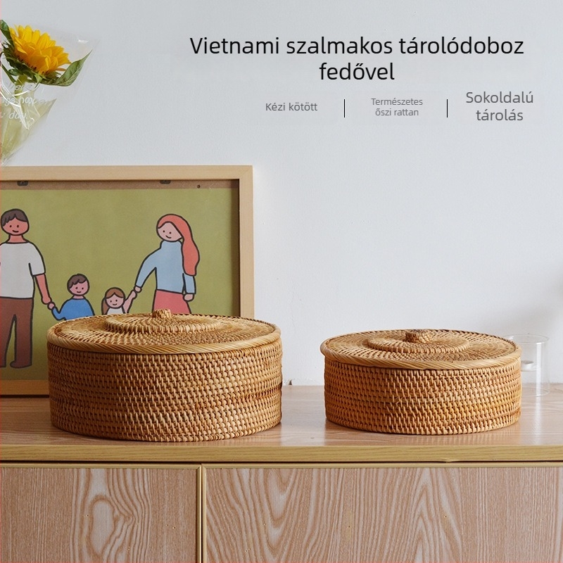 2 darabos készlet őszindás rattan tároló dobozok, tömörfa, csíkos mintázat, fedél nélküli, Pu'er tea dobozhoz