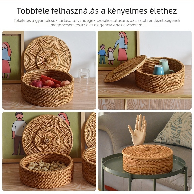 2 darabos készlet őszindás rattan tároló dobozok, tömörfa, csíkos mintázat, fedél nélküli, Pu'er tea dobozhoz