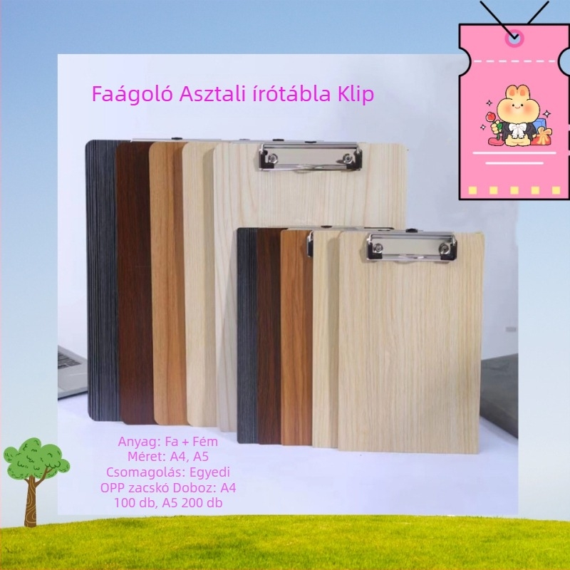Fából készült A4/A5-ös klipboard csipesszel – iroda és iskolai kellékek, testreszabható tábla vastagság és hátoldal szélesség
