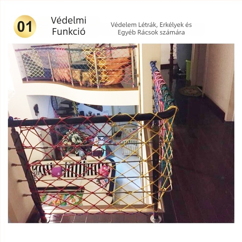 Erkélyi védőháló lépcsőházhoz, csomópontos és csomópont nélküli háló, magas szilárdságú poliészter, biztonság és kültéri dekoráció, igény szerinti testreszabás