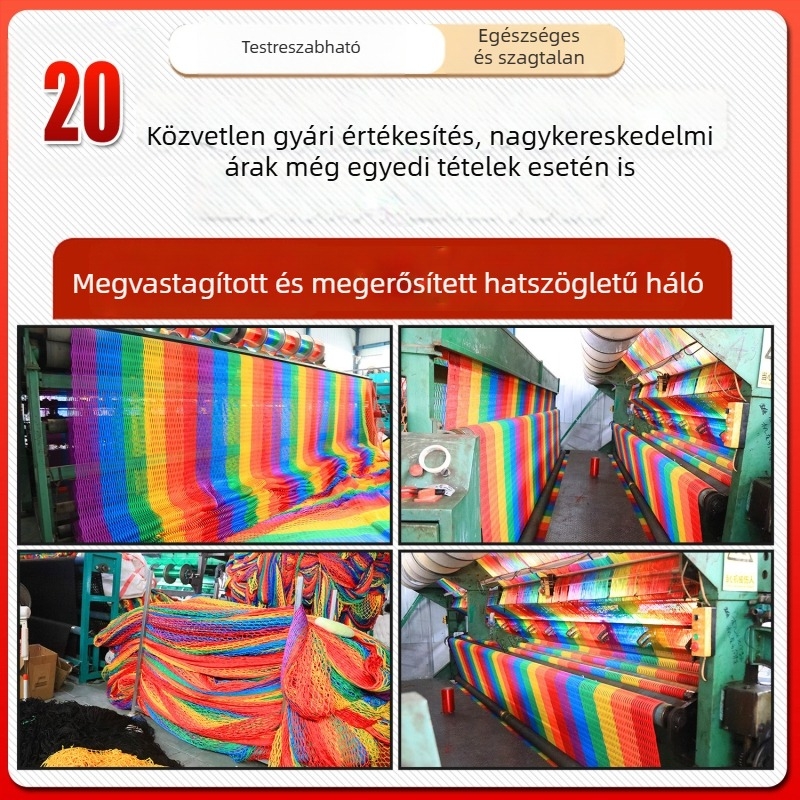 Nylon vastagított csomómentes hatszögletű háló kültéri, színes védőháló gyerekeknek, mászásra és edzésre