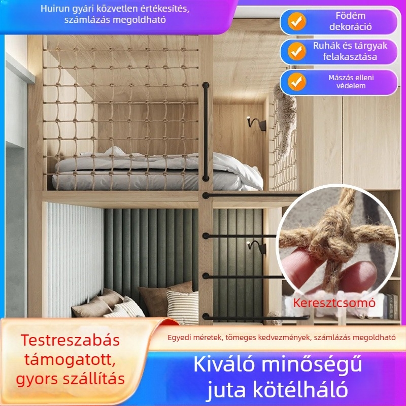 Kézzel szőtt kenderháló bárhoz, dekoratív fotófal háló, tartós jut