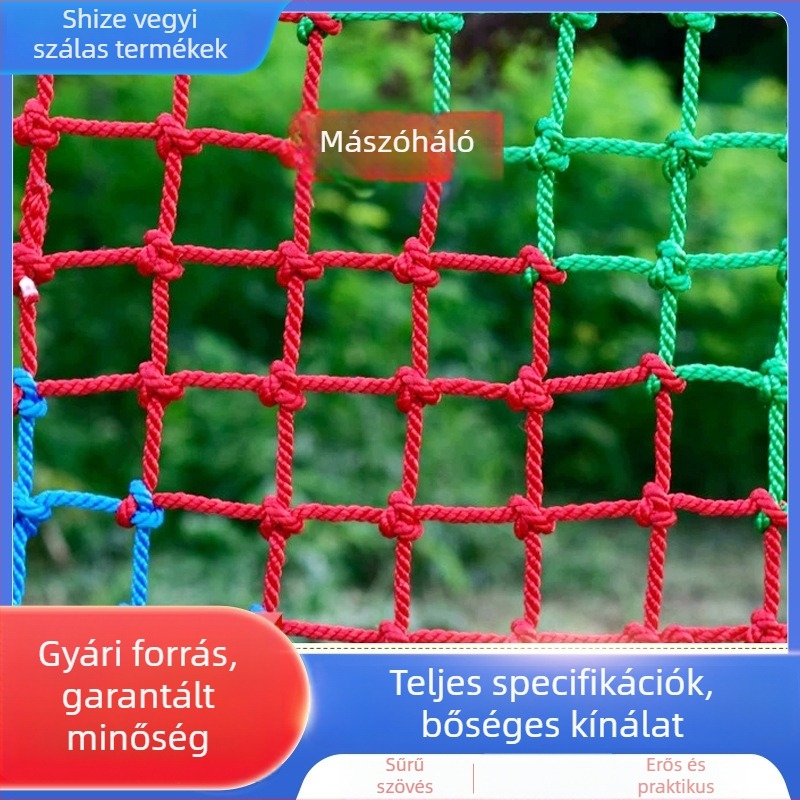 Színes nylon kötélhálós védőháló gyerekeknek, lépcsőházhoz és erkélyhez, esés elleni mászóháló