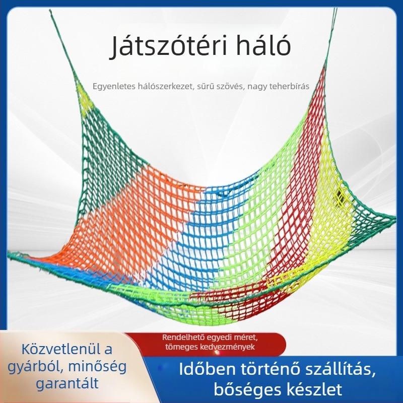 Színes biztonsági háló gyermekjátszótérre, kétszintes kertesháló, kültéri mászó- és teherháló