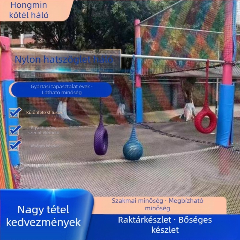 Nylon csomómentes háló fa trampolinához a fán, meghajtás nélküli szórakoztató háló, mászóháló, tájterület bővítő háló, modell 8, védőháló parkokhoz és dzsungel attrakciókhoz