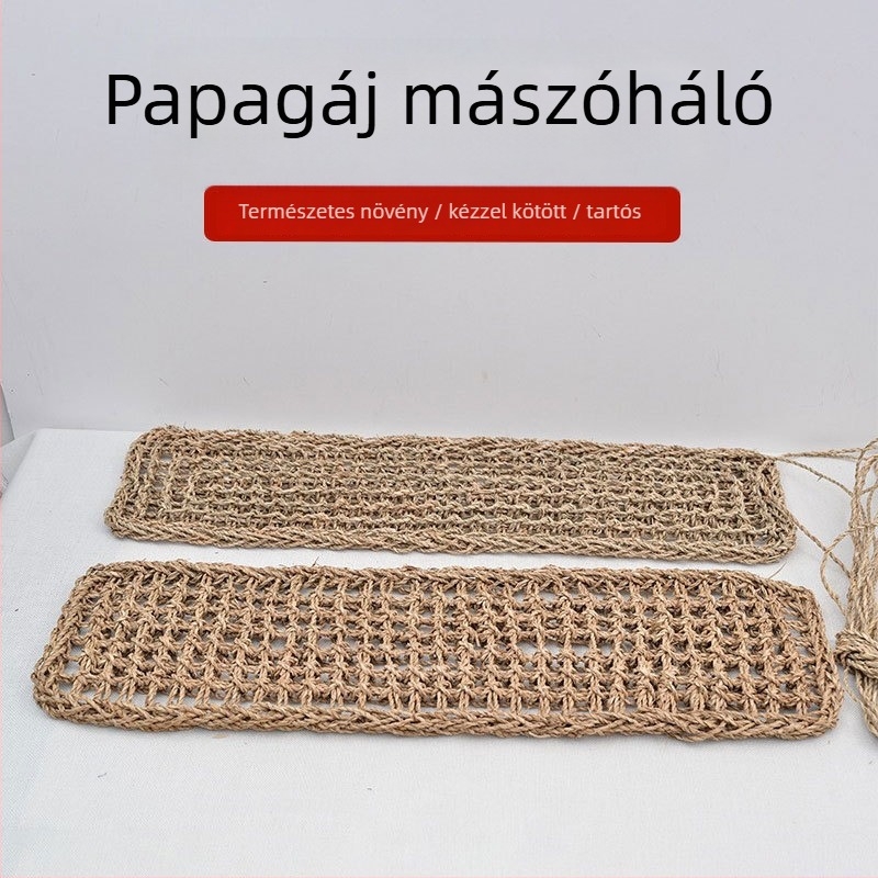 Négyzet alakú kézzel készített szőtt háziállat-játék: gyík-hamak, mászó matrac és papagáj mászó háló, szalmaanyagból