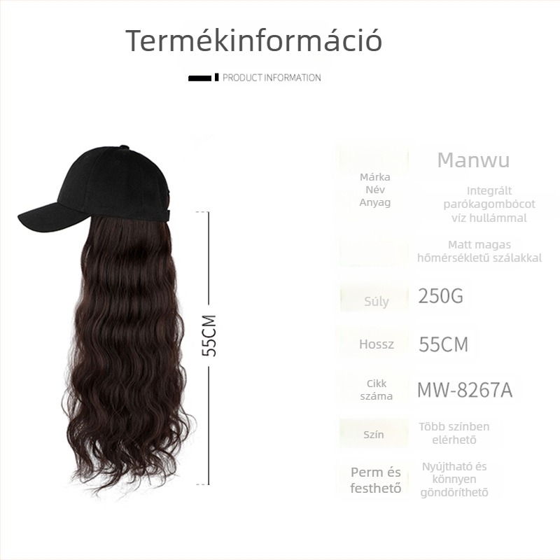 Kalapos paróka, természetes megjelenés, hosszú hullámos fürtök, hőálló rostok, festhető