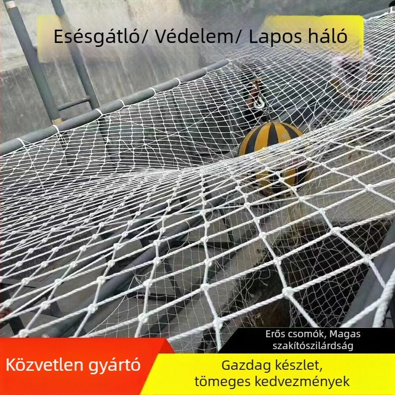 Építkezési zuhanás elleni védőháló, modell 03, Yongqing, anyagok: poliészter, nylon, elasztikus selyem; teherbírás 500