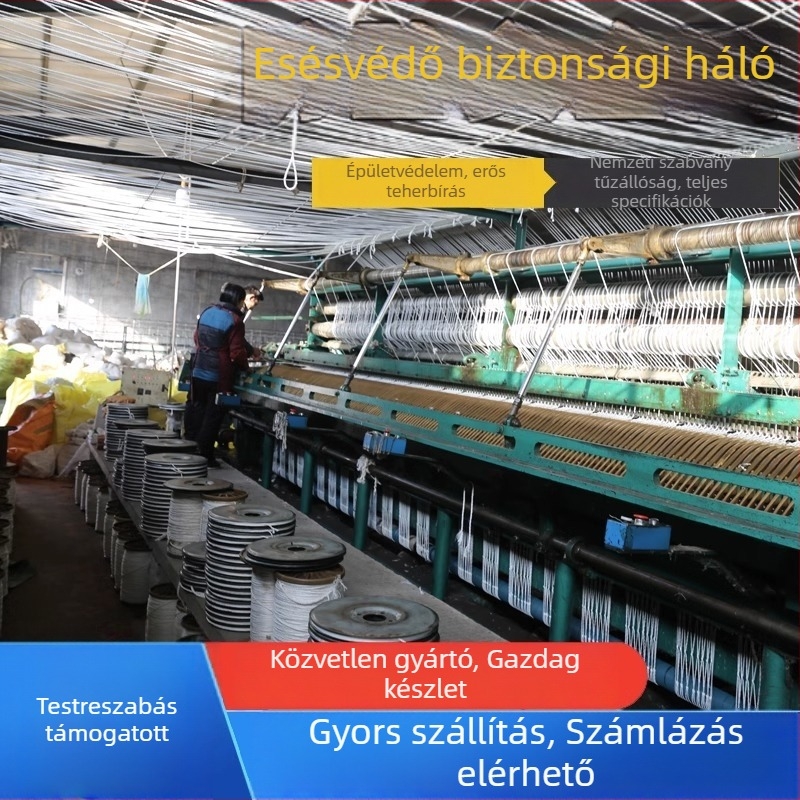 Építkezési zuhanás elleni védőháló, modell 03, Yongqing, anyagok: poliészter, nylon, elasztikus selyem; teherbírás 500