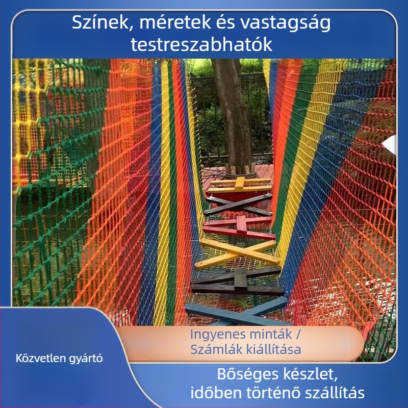 Játszótéri biztonsági hálókerítés: poliészter/nylon, védőkerítés funkció, alkalmas játszóterekre, lépcsőkre és erkélyekre