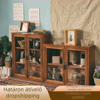 Asztali tároló szekrény – retro fenyőből készült, porálló, 20 L kapacitás, modell 655456, japán stílus