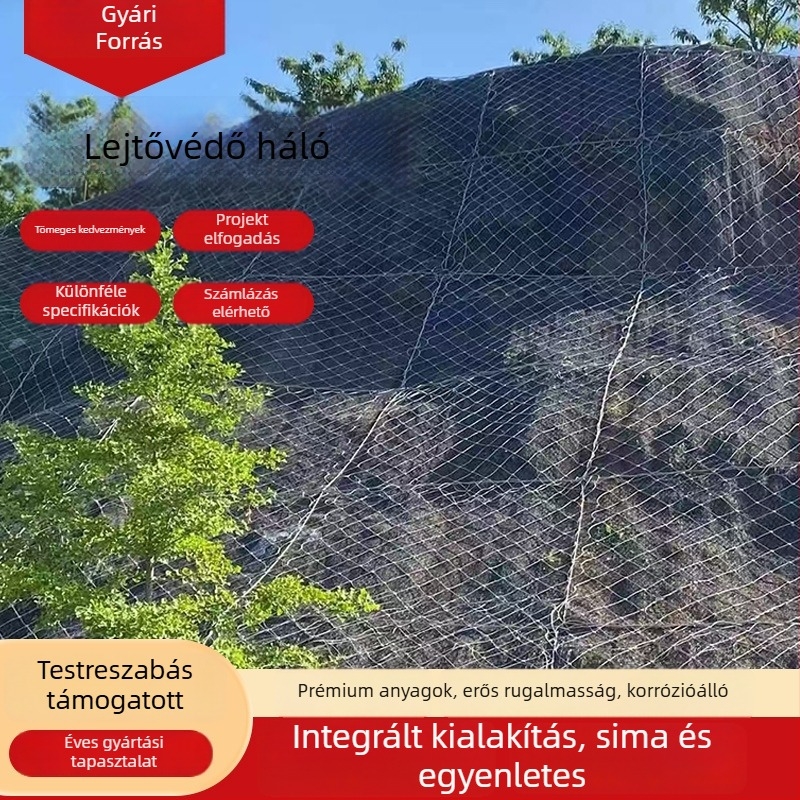 Aktív lejtővédő háló, hegyvidéki kőomlás elleni védelemhez, lejtő stabilizálásához és talajerősítéshez – acélhuzalháló