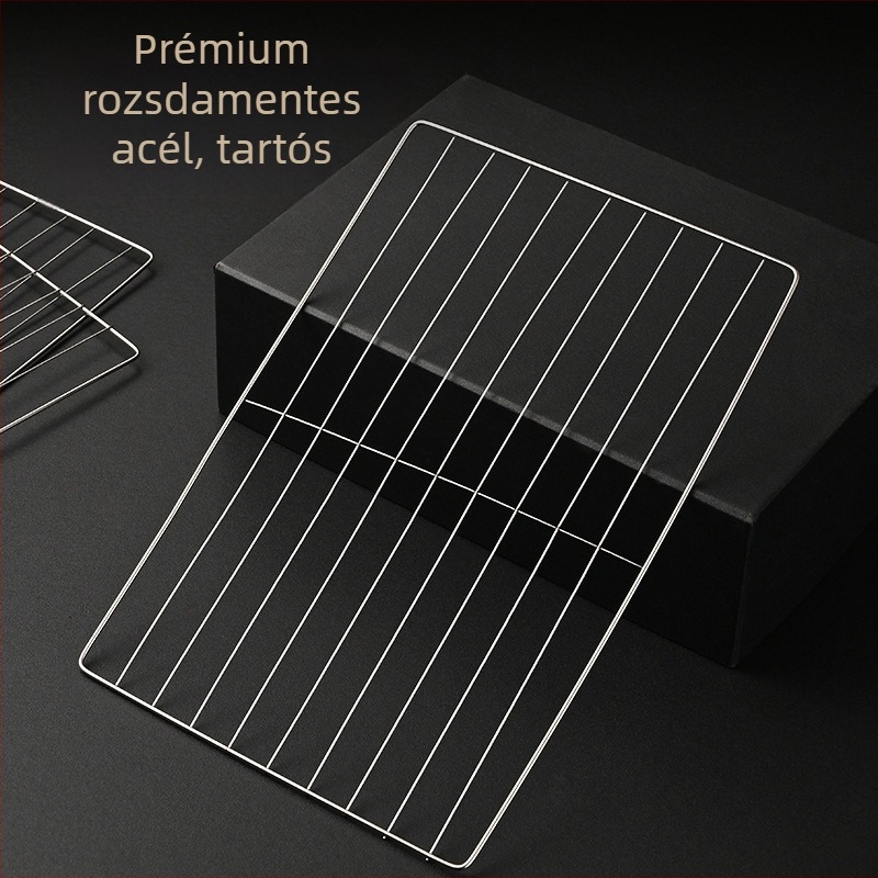 Rozsdamentes acél téglalap alakú grillrács nano tapadásmentes bevonattal, korrózióálló, többfunkciós háló