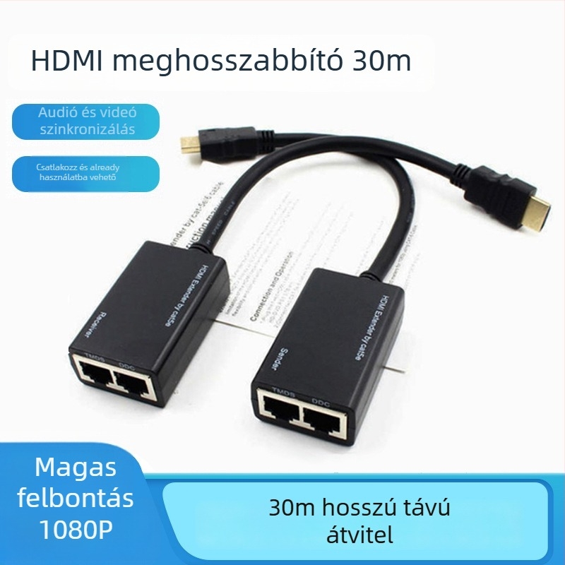 HDMI-hosszabbító két RJ45 porttal, 1080p@60Hz, 1920x1080, modell He30
