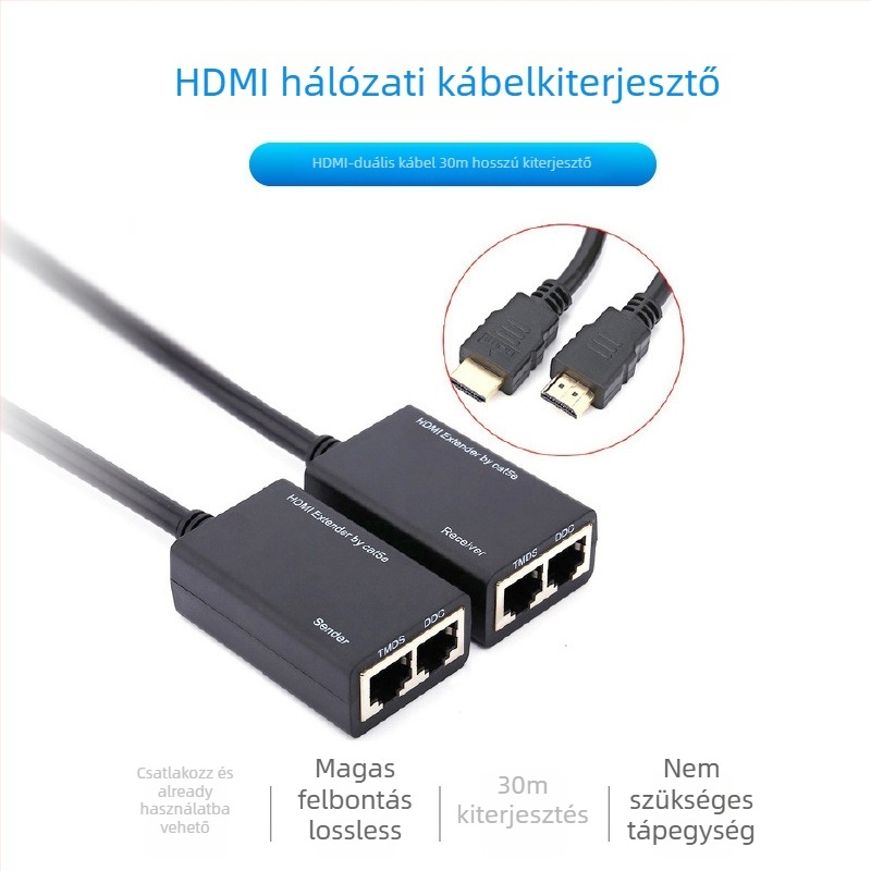 HDMI-hosszabbító két RJ45 porttal, 1080p@60Hz, 1920x1080, modell He30