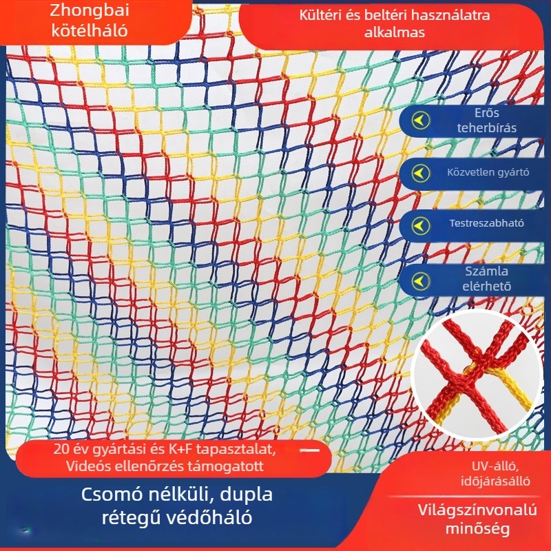 Esésvédő háló, testre szabott, dupla rétegű csomómentes kialakítás, poliészterből, udvarokra, erkélyekre, szabadtéri helyszínekre és vidámparkokra