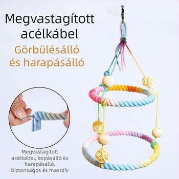 Papagáj kötélkapaszkodó pamutból, forgó kivitel, állvánnyal és hintázó funkcióval