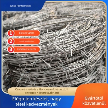 Rozsdamentes acél huzal bodro kerítés háló, anti-kapasodás elleni védőháló gyümölcsös és állattenyésztés izolációjára; dupla csavarodású, többszálú szerkezet; jobbkezes tekerés; Ø 1,7–2,8 mm; húzási szilárdság 10000