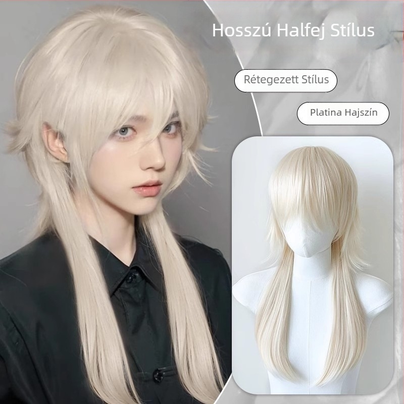 Cosplay paróka farkasfarokkal, uniszex, DM511 modell, hosszú egyenes haj, hőálló szálak