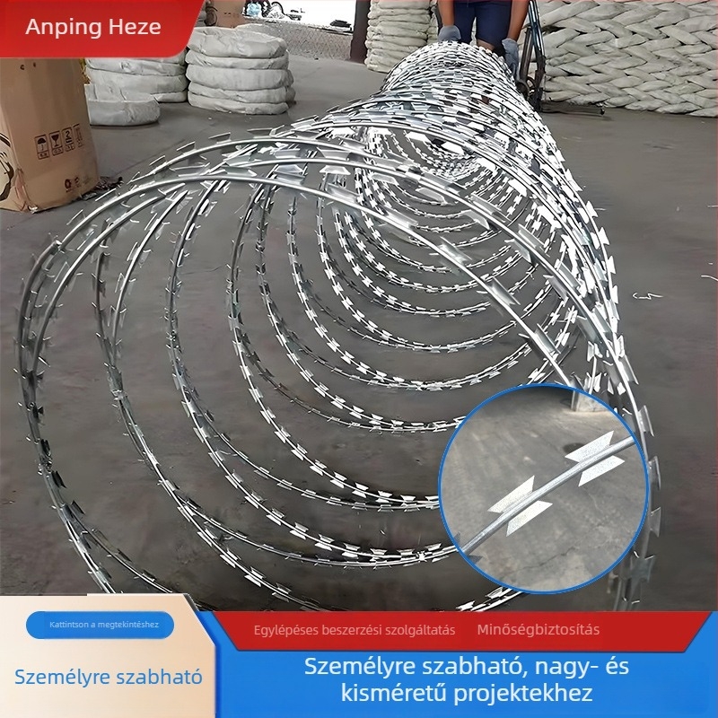 304 rozsdamentes acélból készült pengeszál huzal, dupla csavarodás, Shirú stílus, jobb oldali csavarás, izoláció és lopás elleni védelem