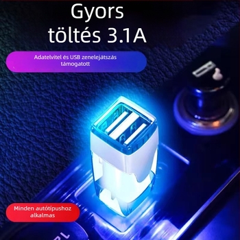 Pure autós USB kettős töltő és adat-elosztó, USB autós adapter, MP3 kompatibilis, modell 3.1 mA