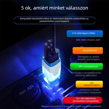 Pure autós USB kettős töltő és adat-elosztó, USB autós adapter, MP3 kompatibilis, modell 3.1 mA