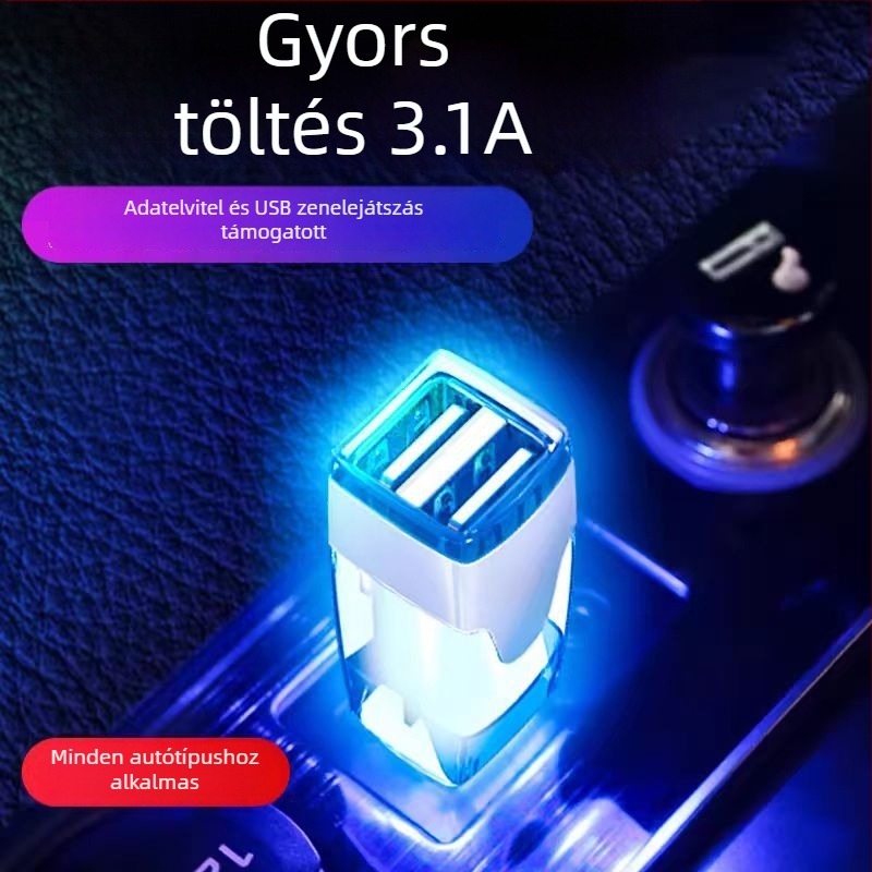 Pure autós USB kettős töltő és adat-elosztó, USB autós adapter, MP3 kompatibilis, modell 3.1 mA