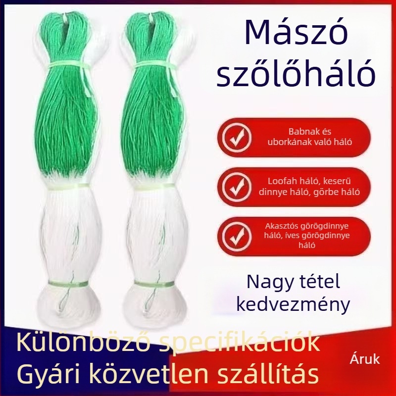 Otthoni kerti mászó háló zöldségekhez, polietilén, kötöző kötéllel