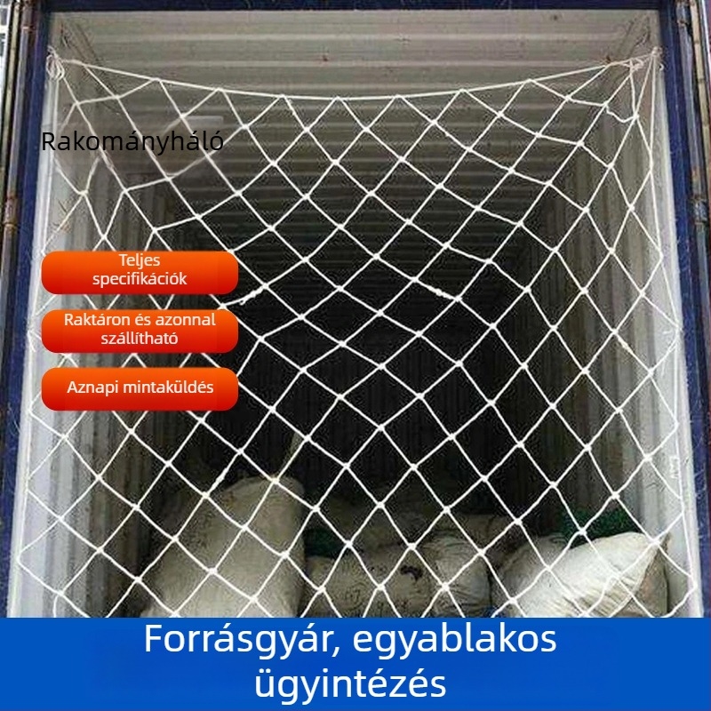 Konténervédő háló él-megerősítéssel; nylonból készült megerősített háló teherautókhoz; jármű tömítő háló