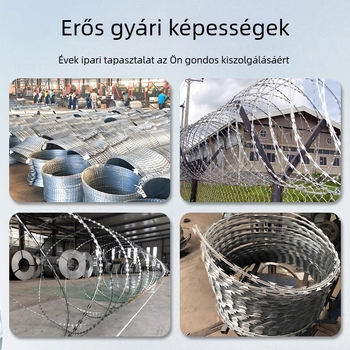 Vasúti tűződrót anti-mászás pengével — 304 rozsdamentes acél, egyrétegű csavarodás, SIRO-stílusú elrendezés, jobbkezes tekerés (RHRL), húzáserő 1500