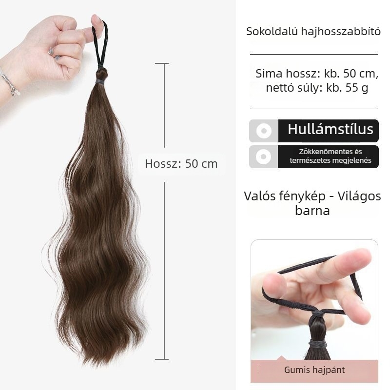 Hosszú göndör paróka csattal a magas copfhoz, természetes dús hullámok, matt selyem, gépi fonás