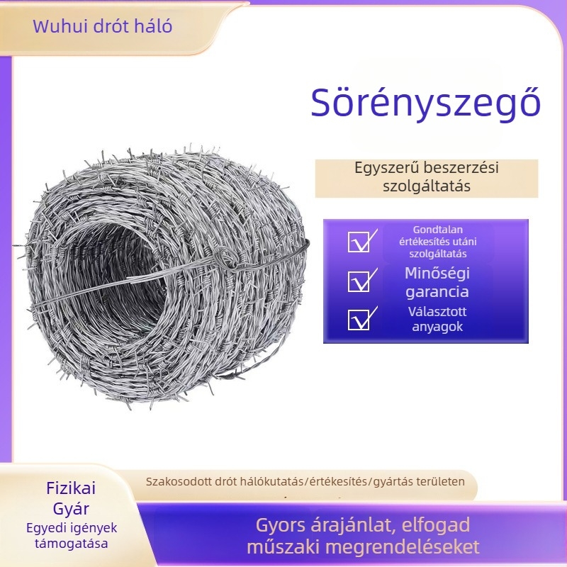 Gyalvanizált tűződrót kerítés — dupla csavarodású (többszálú), jobb hajlítás, nyugati stílusú elrendezés, húzóerő 10000
