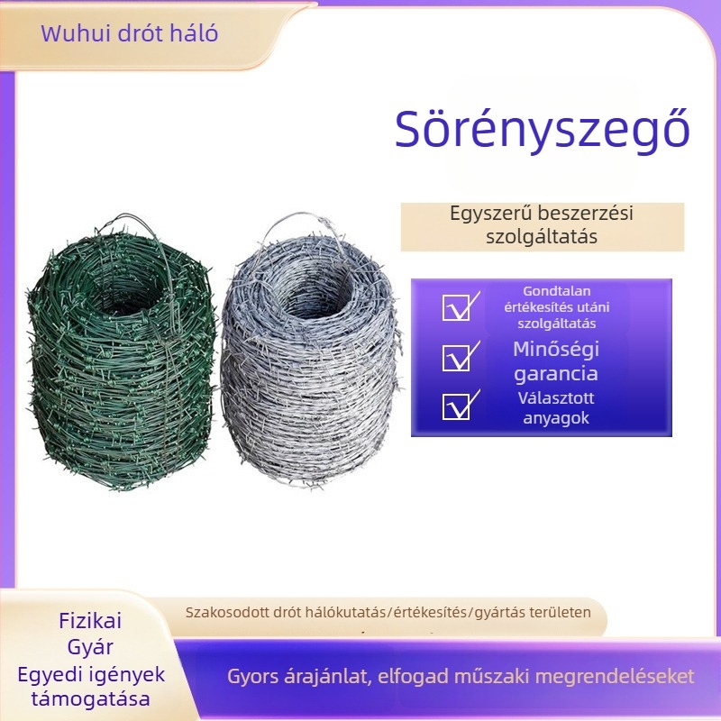 Gyalvanizált tűződrót kerítés — dupla csavarodású (többszálú), jobb hajlítás, nyugati stílusú elrendezés, húzóerő 10000