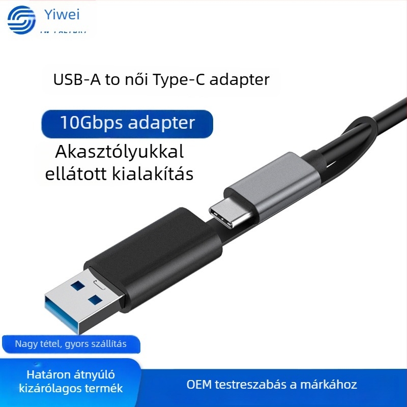 Lyukba szerelhető USB-C adapter, USB 3.2, férfi–női Type-C, 12V/3A gyors töltés, kompatibil USB-C fülhallgatókkal és mobiltelefonokkal