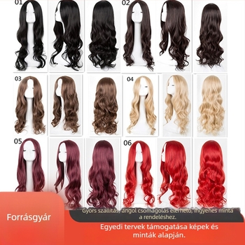Hőálló szálas paróka, hosszú göndör haj, középső rész, koreai stílus, modell 658
