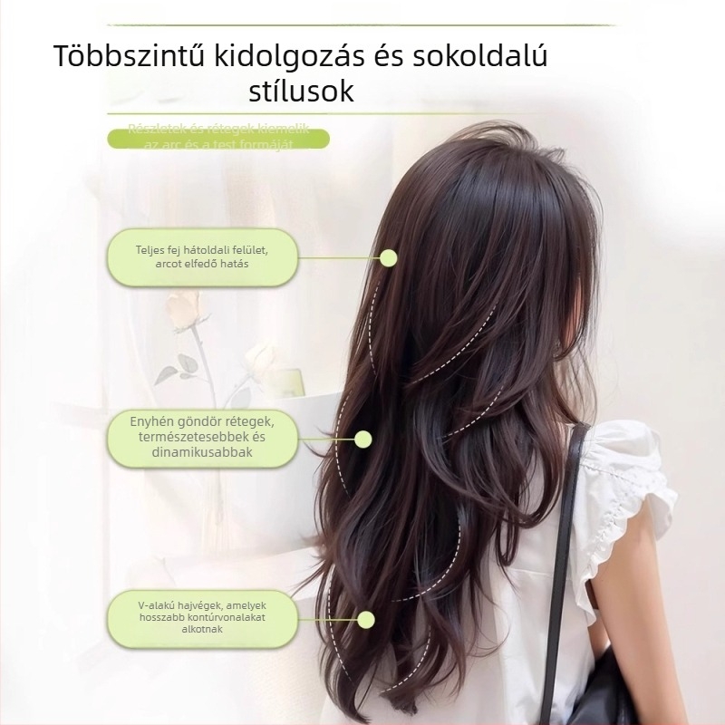 Egy darab paróka tollas textúrával és hosszú hullámos hajjal, varrat nélküli volumenes póthaj, magas hőálló rost, mechanikus feldolgozás, nem festhető vagy permanens formázható, eredet Henan