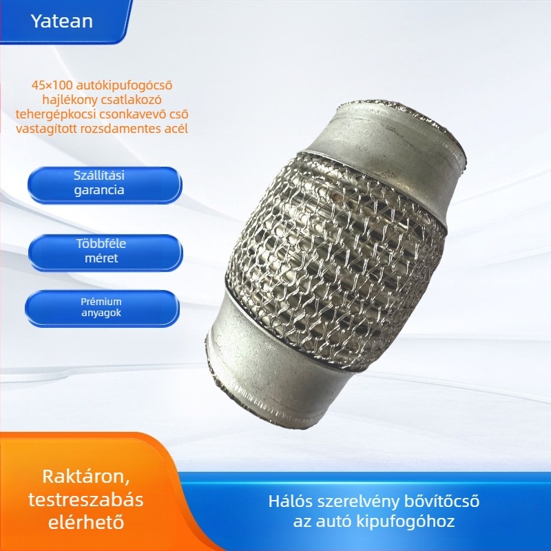 Autó kipufogó rugalmas csatlakozó cső rozsdamentes acélból, hullámcsöves, Ø45 mm × 100 mm, univerzális illeszkedés