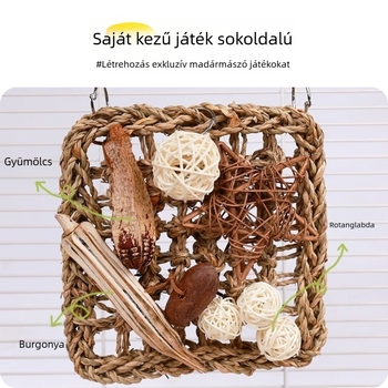 Papagájt játék – Mászó háló természetes rattan golyóval, rágó kialakítás a stressz enyhítésére házi madarak számára