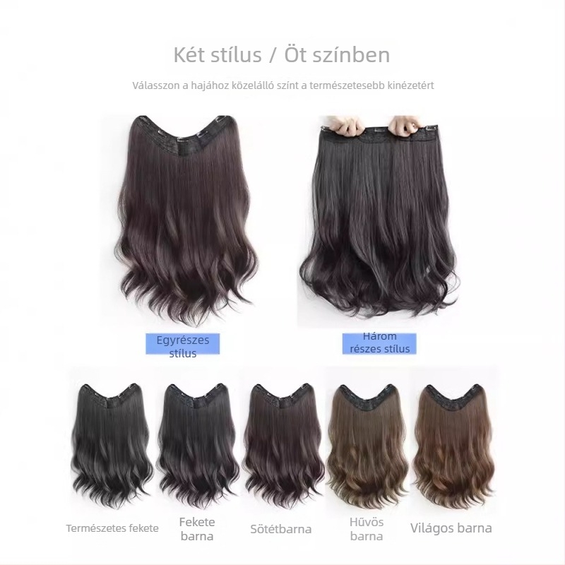 Női egy darabos paróka - hosszú, hullámos, nagy hullámokkal, hőálló szálak, modell EX18, Koreai stílus