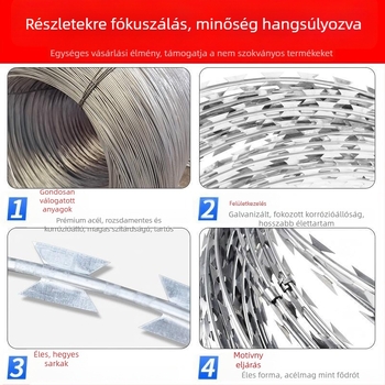 Galvanizált penge drót, egyrészes csavarodás, jobb kezes hajlítás, húzóerő 1000, lopás elleni