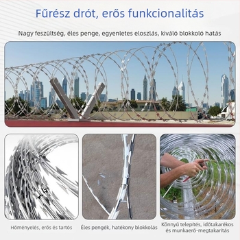 Galvanizált penge drót, egyrészes csavarodás, jobb kezes hajlítás, húzóerő 1000, lopás elleni