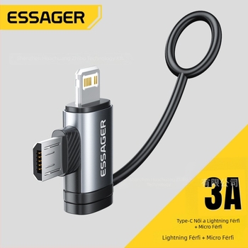 Essager USB-C OTG adapter, kétfunkciós: Type-C női csatlakozó iOS férfi + Micro férfi, modell Es-otg33