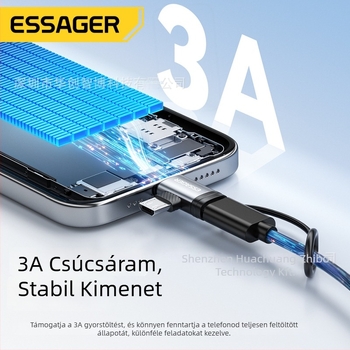Essager USB-C OTG adapter, kétfunkciós: Type-C női csatlakozó iOS férfi + Micro férfi, modell Es-otg33