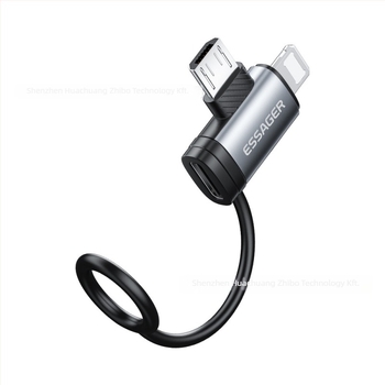 Essager USB-C OTG adapter, kétfunkciós: Type-C női csatlakozó iOS férfi + Micro férfi, modell Es-otg33