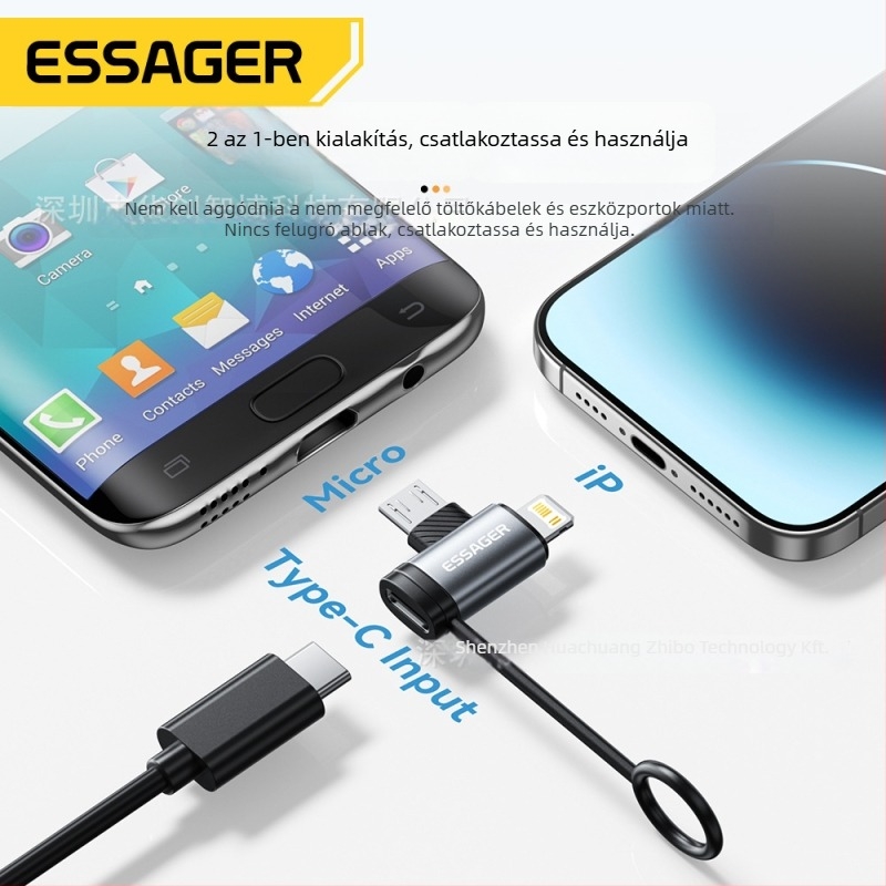 Essager USB-C OTG adapter, kétfunkciós: Type-C női csatlakozó iOS férfi + Micro férfi, modell Es-otg33
