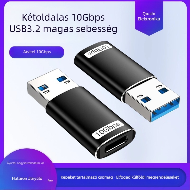 USB 3.2 Type-C OTG adapter, USB-C to Type-C, alumíniumötvözet, QS-009, 10Gbps
